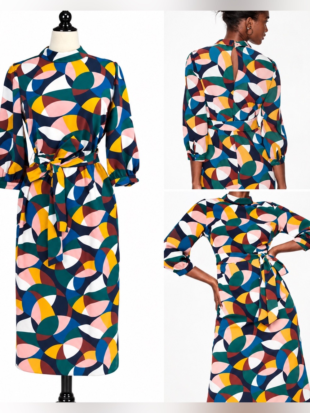 Boden Lottie Midi Dress Abstract Geometric Size 2 Petite